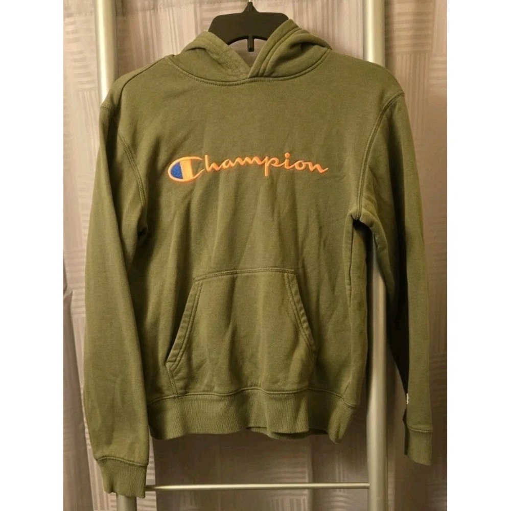 Champion Pullover Hoodie Olive Green Youth Size Large